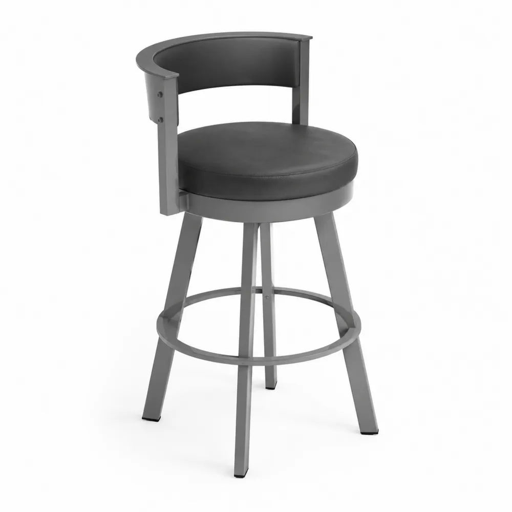 Tabouret de bar pivotant en métal et cuir synthétique, Gris