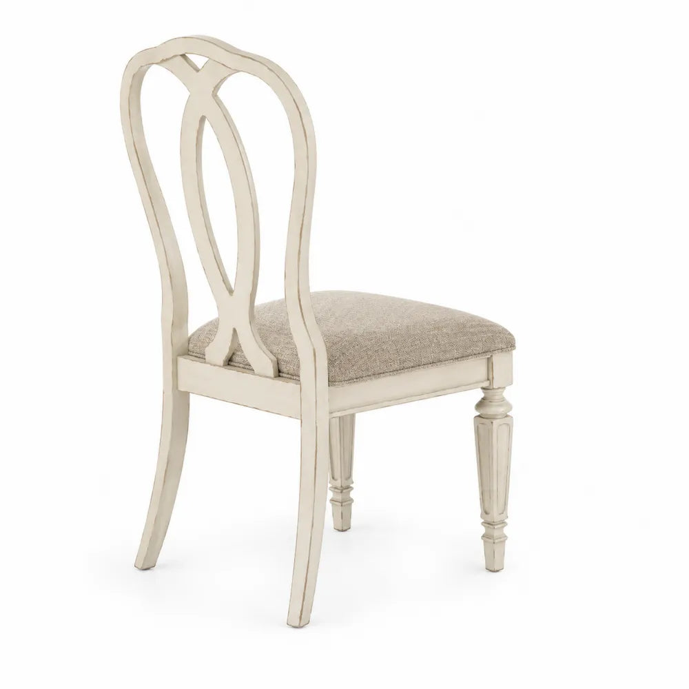 Chaise en bois Blanc et tissu Beige 95x45x50 cm