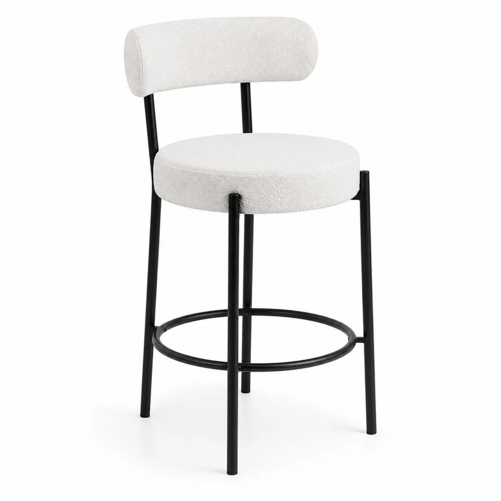 Tabouret de Bar Blanc en Métal avec Tissu en Polyester