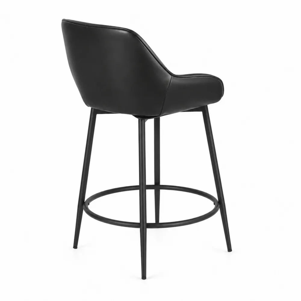 Tabouret de bar noir en cuir synthétique avec pieds en métal