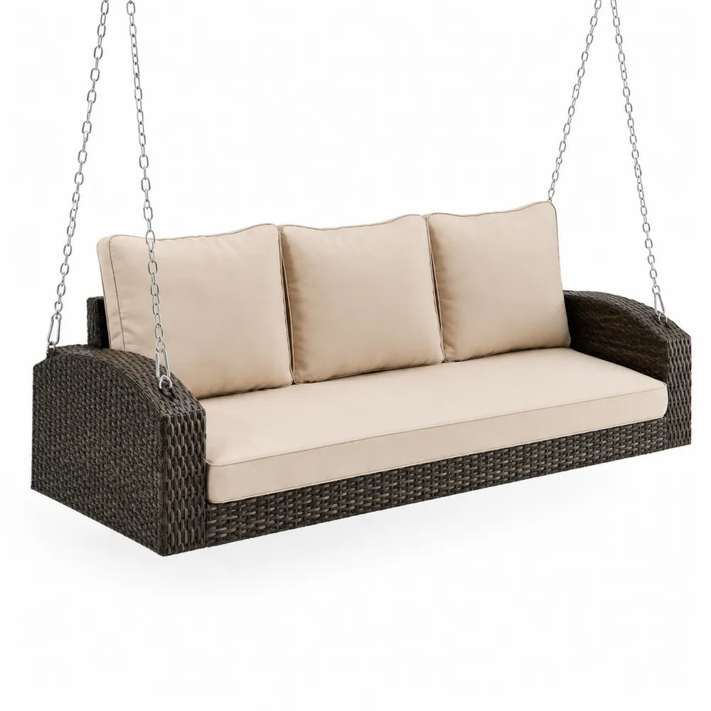 Canapé balançoire extérieur en osier avec coussins en polyester 190 cm