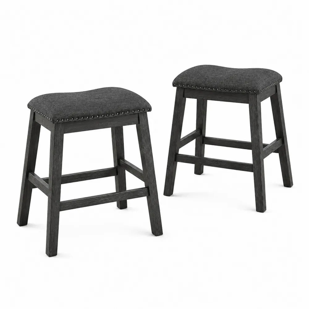 Tabourets de bar en bois noir avec assise en polyester gris lot de 2