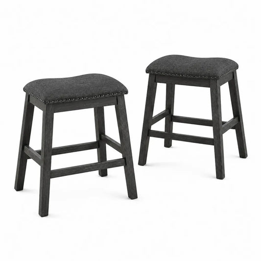 Tabourets de bar en bois noir avec assise en polyester gris lot de 2