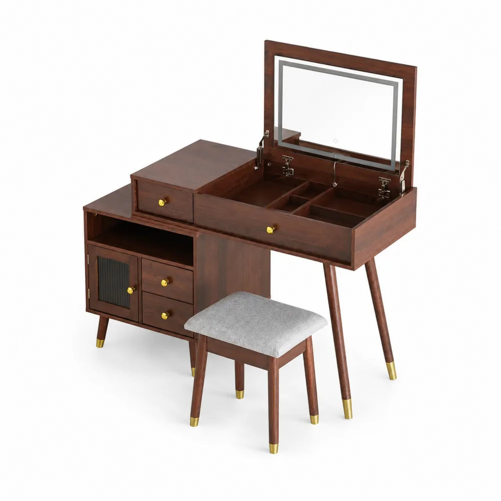 Coiffeuse en Bois avec Miroir et Tabouret