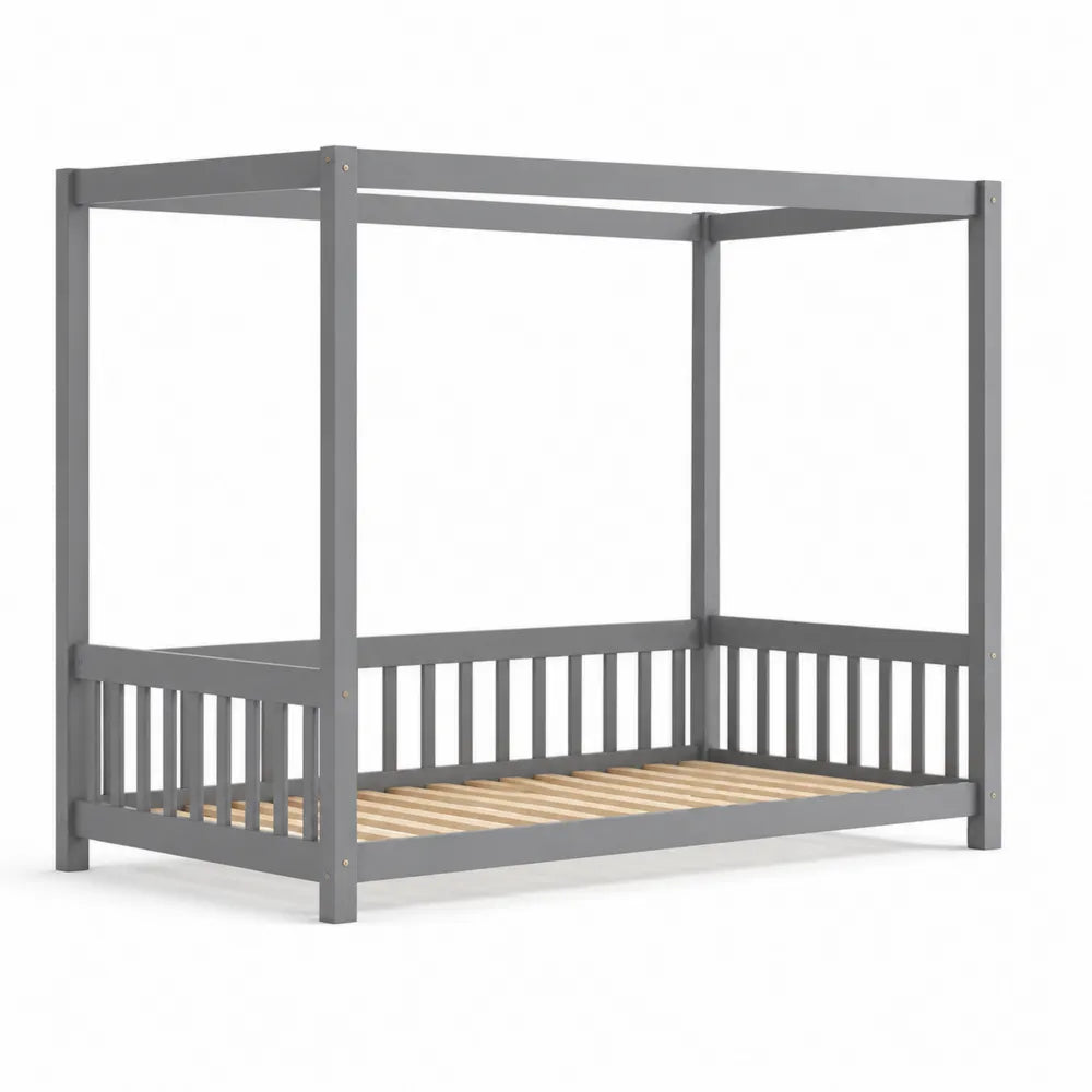 Lit cabane en bois Gris 200x90 cm