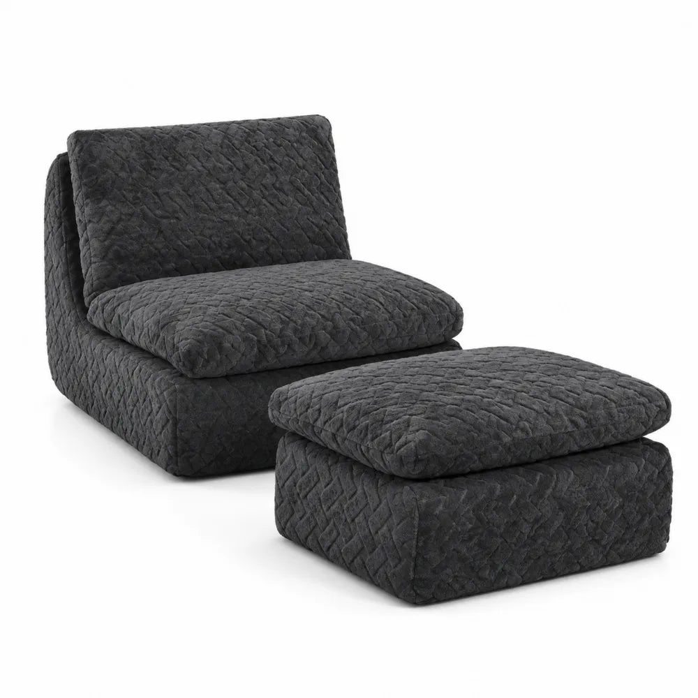 Fauteuil et Pouf en Polyester Gris Foncé