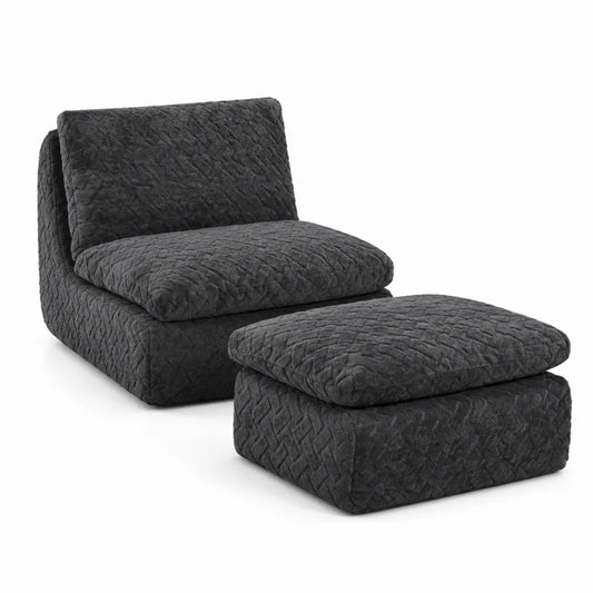 Fauteuil et Pouf en Polyester Gris Foncé