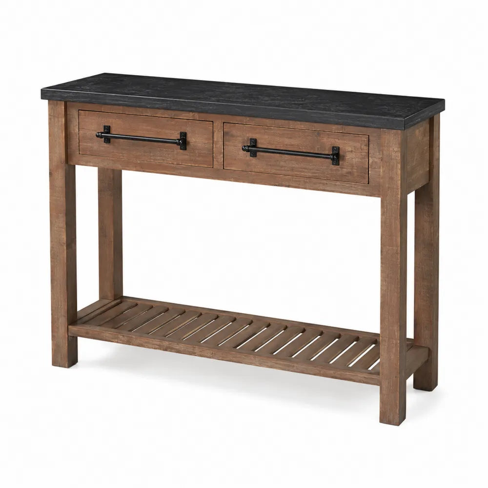 Console en Bois et Métal avec Plateau en Pierre
