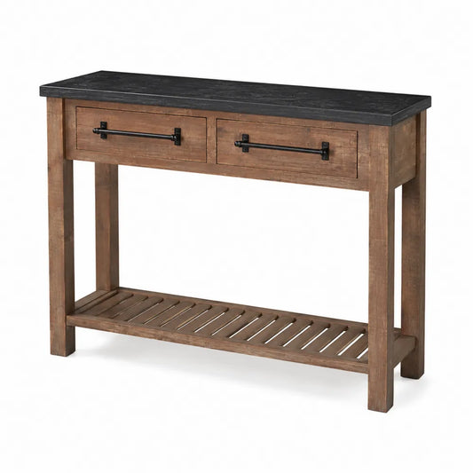 Console en Bois et Métal avec Plateau en Pierre