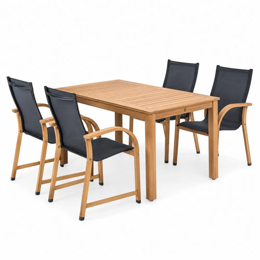 Ensemble de table à manger d'extérieur en bois et chaises en textilène