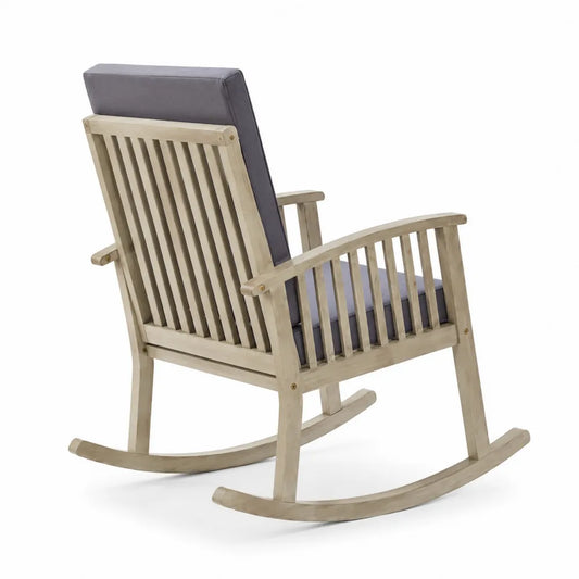 Chaise berçante en bois avec coussin gris