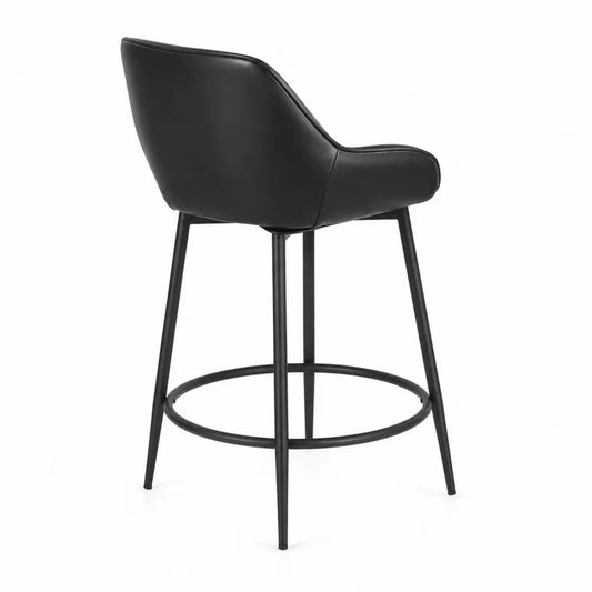 Tabouret de bar noir en cuir synthétique avec pieds en métal