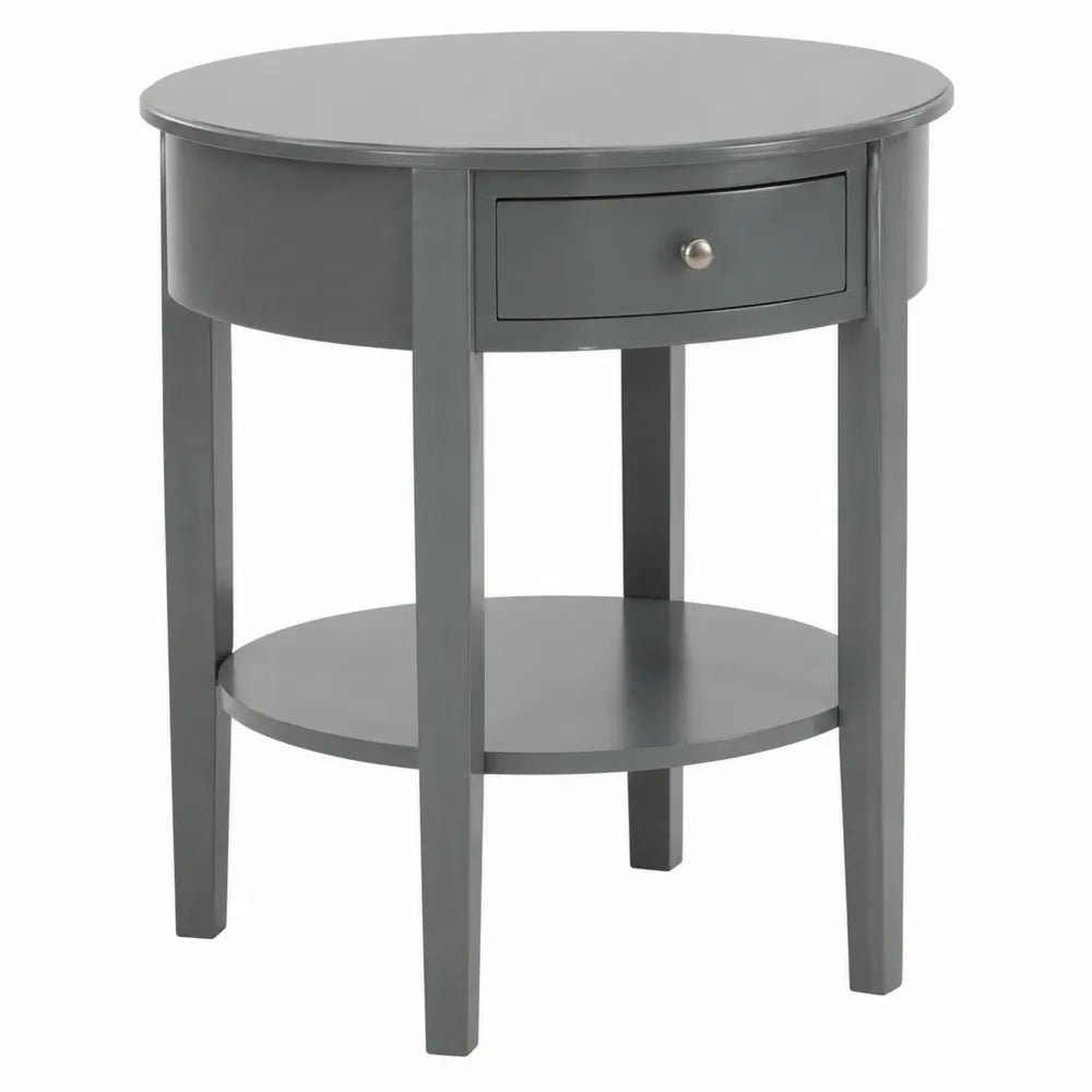 Table d'appoint ronde avec tiroir en bois de pin Gris Ø45cm