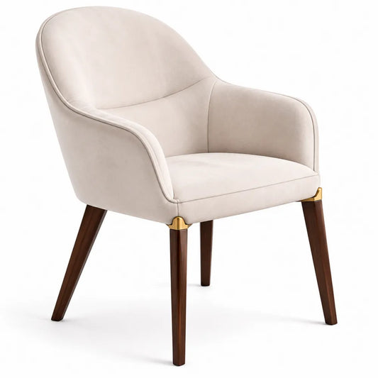 Chaise en suédine beige avec pieds en bois massif