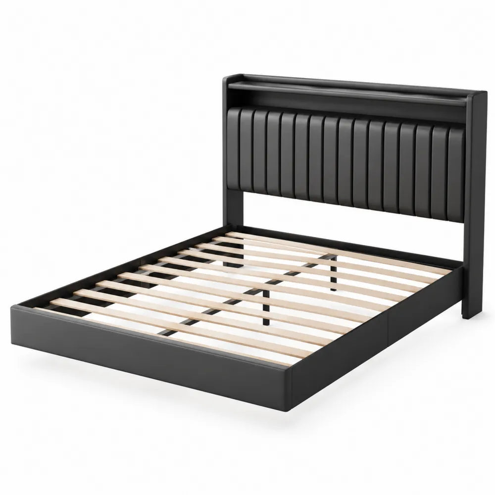 Lit double en simili cuir Noir 160 x 200 cm