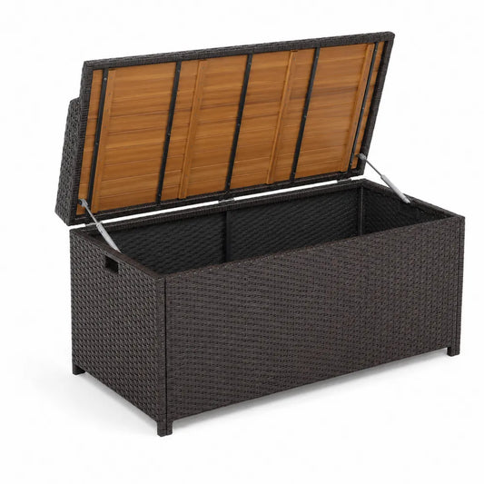 Coffre de Rangement en Rotin Marron avec Couvercle en Bois 120cm